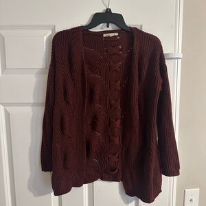 Burgundy Open Knit Cardigan (Pink Republic)